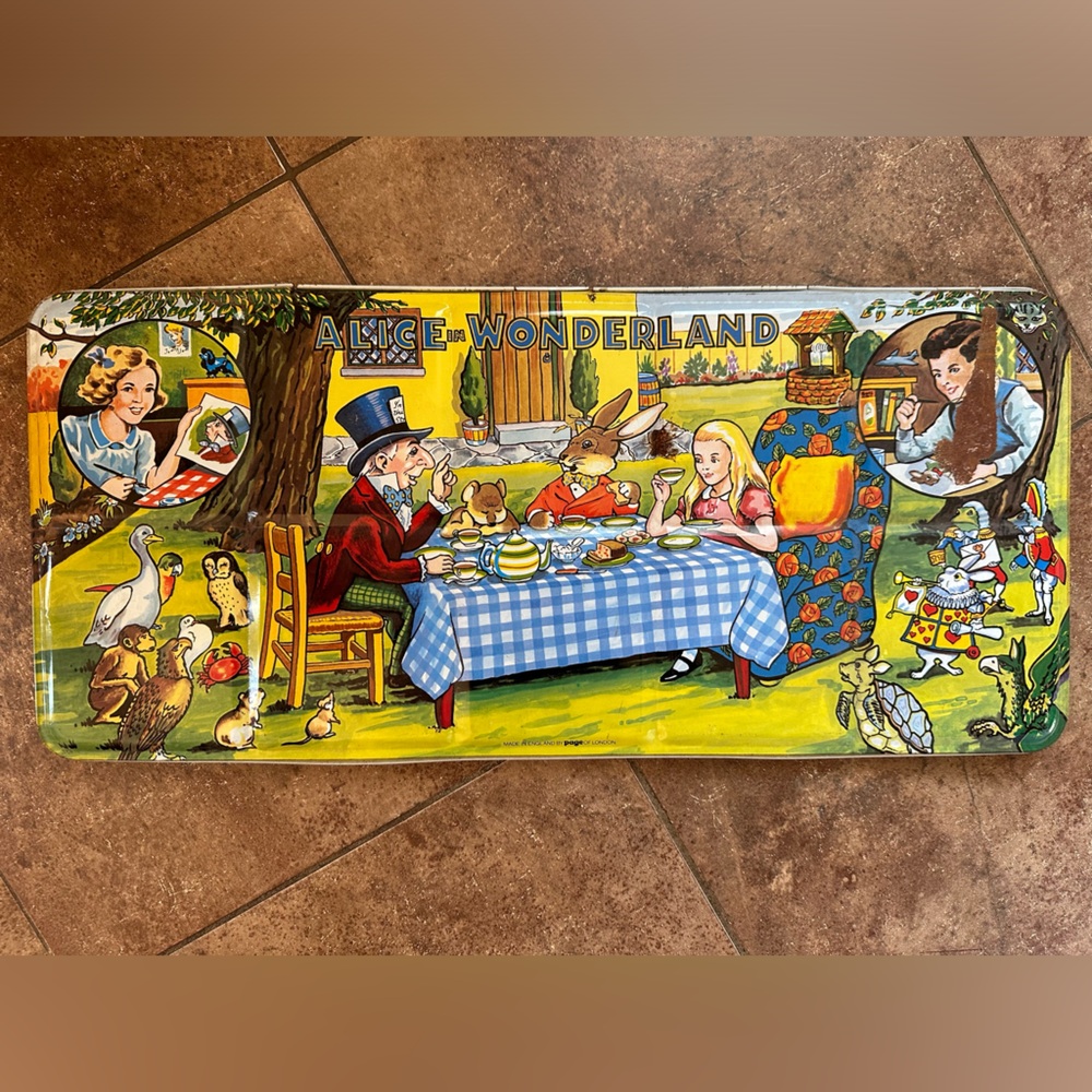 Antique tin Alice in Wonderland paint set by Page of London in vintage metal tin